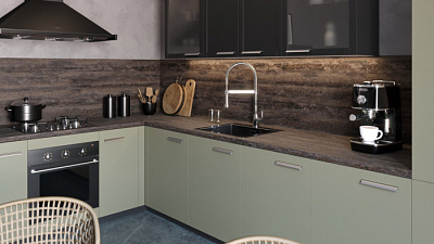 Кухня угловая Графит нубук 858 - Супермат фисташковый